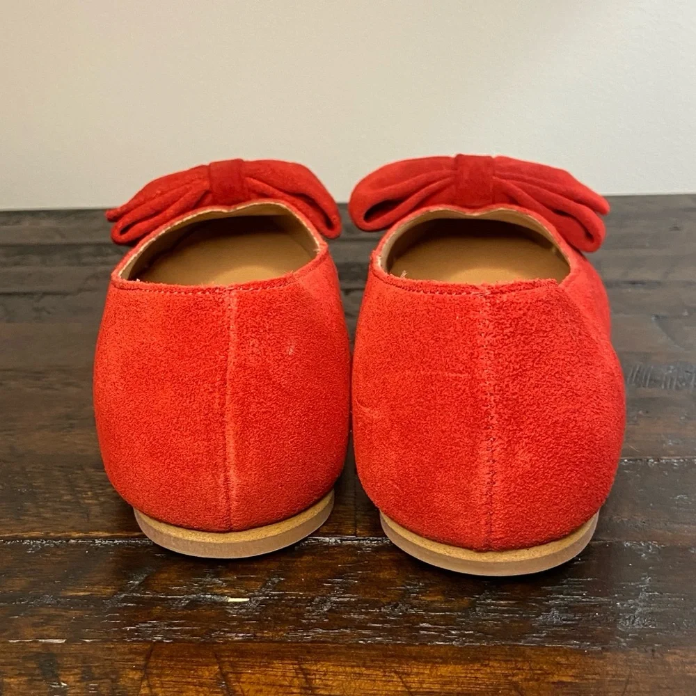 Antonio De Faria Ashley Double Bow Red Suede Flats Size 8 Genuine Leather NEW